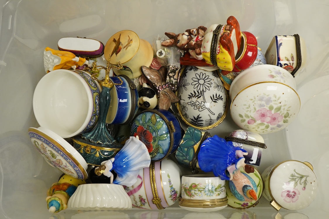 A collection of various shaped china pill boxes, Limoges, Aynsley etc